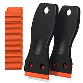 Plastic Razor Blade Scraper, 2 Pack Razor Scraper with 120 Pcs Razor Blades for Removing Glue, Sticker, Decals, Tint from Car Window and Glass（Black）