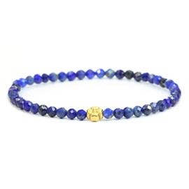 LAKADA Genuine Gemstone Bracelet with Faceted 4 mm Beads and Stainless Steel Flower Healing Stone Protective Stone Bracelet Lucky Charm Talisman Gift, Gemstone, Faceted gemstone