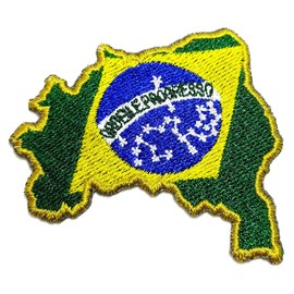 BP0403MT 01 Brasil Brazil Flag Map Embroidered Patch Gold Border Uniform Kart Kimono, Iron or Sew