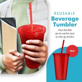 Simple Green Solutions - Acrylic Double Wall Cup for Cold Drinks, Reusable Cups with Lids and Straws, Insulated Plastic Tumblers with Lids and Straw, Acrylic Tumblers, 16 oz Capacity, Red