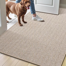 LUMI Ultra Thin Indoor Door Mat for Entrance 48"x72", Non Slip Entryway Mat, Low Profile Doormat, Unique Herringbone Design Carpet for Inside, Patio, Porch, Beige