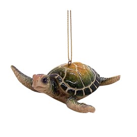 Swimming Green Turtle Christmas Ornament, Unique Holiday Décor, Nautical Theme Decoration, 3.75 Inches