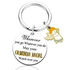 UVIBEW Guardian Angel Gifts For Men Boyfriends Him Car Keychain Accessories Birthday Gifts For Boys Bible Verse Keychain Gift For Dad Son Grandson Grandpa Christmas Valentines Day Souvenirs
