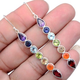 Silver Palace 925 Sterling Silver Natural Chakra Stone Drop Dangle Earrings for Women