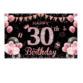 Rose Gold 30th Birthday Party Decorations, 30th Birthday Banner for Women 30 Year Old Birthday Party Supplies, 6x3.6ft Large Fabric Cheer to 30 Backdrop for Girls Photography Background