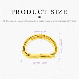 Swpeet 150Pcs 5/8 Inch - 15mm Gold Multi-Purpose Metal D Ring Semi-Circular D Ring for Hardware Bags Ring Hand DIY Accessories (Gold, 5/8 Inch)