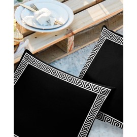 Zadaling Pack of 2 Outdoor Waterproof Throw Pillow Covers Black Floral Pattern Decorative Square Cushion Case Patio Pillows for Couch Tent Sunbrella Garden 18"x18"