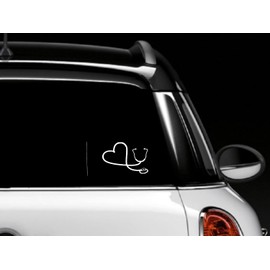 white heart stethoscope 5.2 inches high car decal