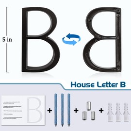 5" Metal Floating House Numbers,Ranslen Black Zinc Alloy Solid Modern House Address Number,Anti-Rust House Numbers Decorative Address Sign for Door Garden Mailbox with Nail Kit,Coated Black,Letter(B)