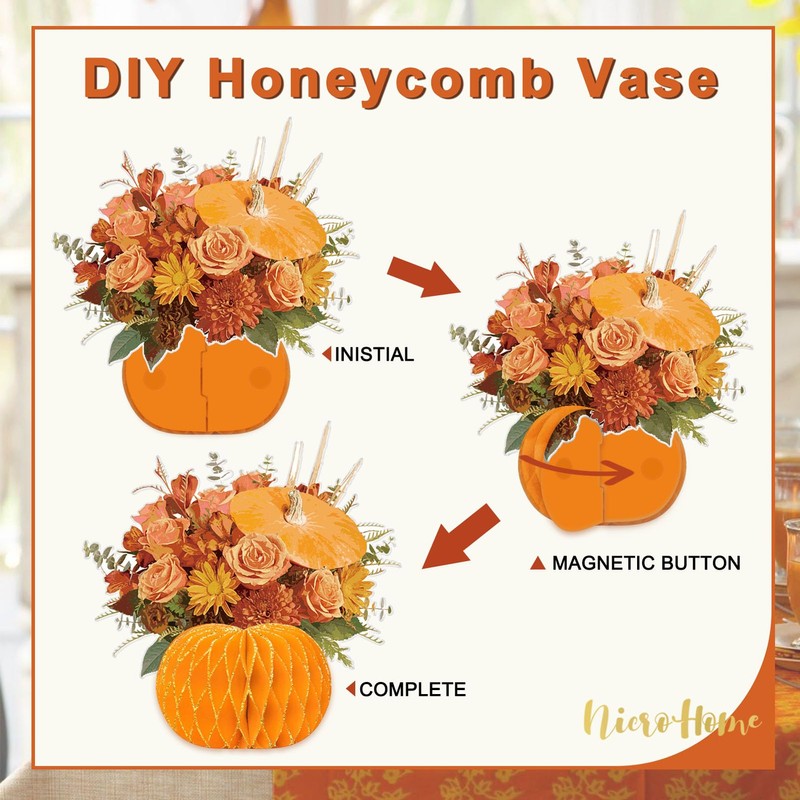 NICROHOME EUR Fall Decoration, 4 PCS Honeycomb Paper Vase Set
