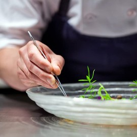 8 Inch Stainless Steel Precision Kitchen Culinary Tweezer Tongs with Serrated Tips for Gripping (Silver)