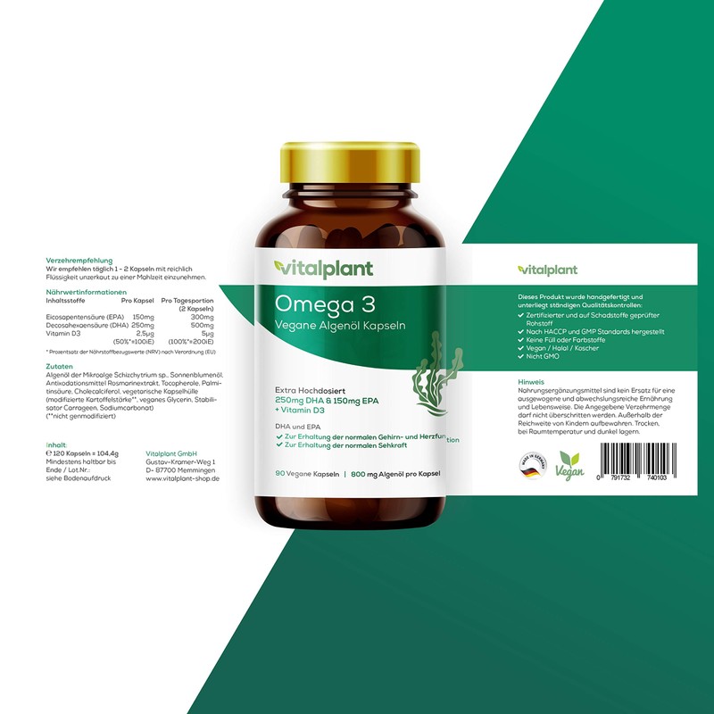 Vitalplant® Omega 3 Vegan | 250mg DHA + 150mg EPA