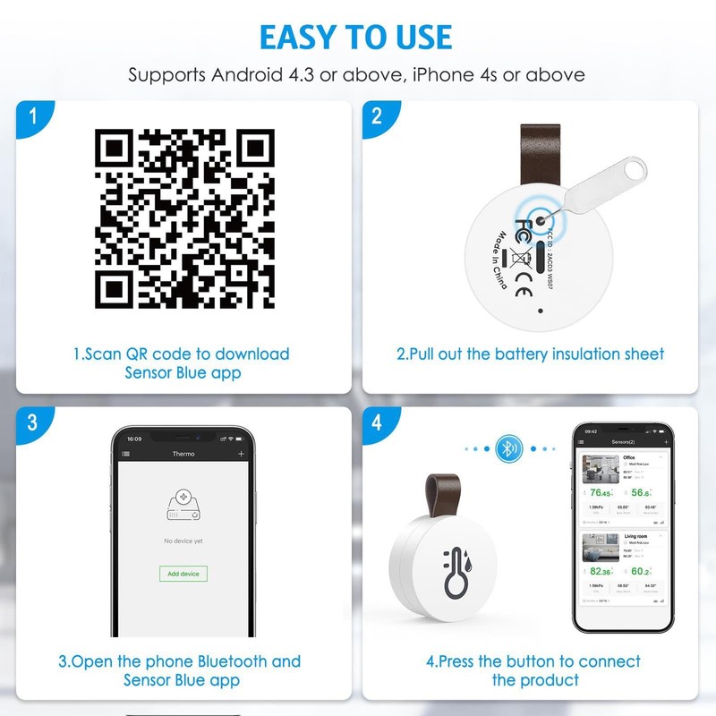 Humidity Sensor | Wireless Temperature Humidity Sensor - Bt 5.0,