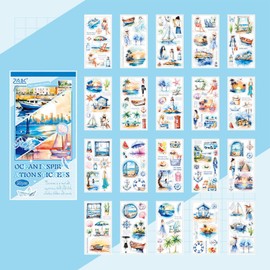 Journaling Sticker Book, 20 Sheets Coast Island Style Aesthetic Scrapbooking Stickers Kits, Scrapbooking Journal Stickers for Junk Journaling DIY Scrapbook Gift for Girl Kids