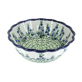 Blue Rose Polish Pottery Porcelain Vine Medium Scallop Bowl