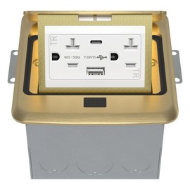 TG Soft Pop-Up Square Floor Box Kit, 4. 75” x 4. 75” x 2.95”, 3.6Amp Type C USB Outlet, 15A Tamper-Resistant Receptacle Outlet, Watertight Gasket and Corrosive Resistant Hardware, Brass