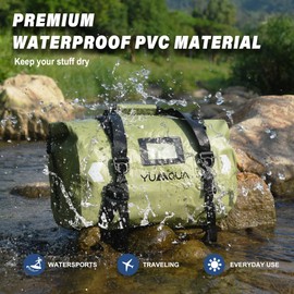 YUMQUA Waterproof Duffle Bag, Large Waterproof Travel Bag, Sports Bag, Duffel Dry Bag, Waterproof Travel Backpack Bag, 40L Waterproof Bags, Duffel Bag for Motorcycle, Boats, Camping, Army Green,