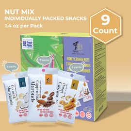 DELUXNUTS Nuts Snack Mix Variety Pack (9 Packs), Mixed Nuts Snack Packs, Cashew, Almond, Macadamia Nuts, Individually Wrapped, Healthy Nuts, Gluten-Free