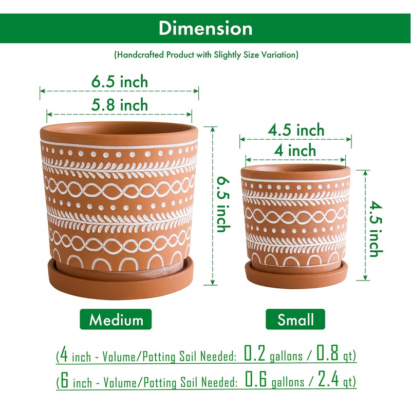 D'vine Dev Set of 2 Terracotta Pots, 4 Inch &