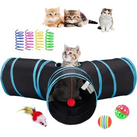 9-Way Collapsible Pet Cat Tunnel Tube Toy, Tunnels for Indoor Cats, Kitty Ball Toy (Y-Shaped tee cat Tunnel（9 Random Toys）)