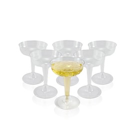 6-Pack Plastic Champagne Coupe Glasses – 125ml / 4.2oz Clear Classic-Style Party Drinkware for Cocktails, Champagne, Weddings, Birthdays, and Celebrations