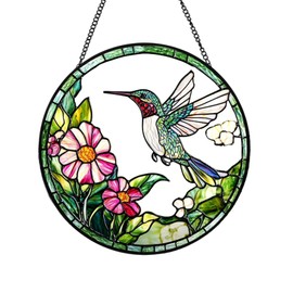 Xuoxeji Hummingbird Stained Glass Window Hanging, Sun Catchers Indoor Window Hummingbird Suncatcher Gift for Women, Mom, Grandma (Hummingbird)