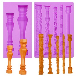 Infovox Decorative Column Pillar Silicone Molds Set, Decorative Roman Column Ancient Greek Pillars Design, 2 Pieces with Multiple Patterns, 4.8 x 2.48 Inch and 4.8 x 3.43 Inch for DIY Candle Making
