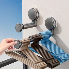 Hanger Organizer Stacker, 2 Pack Suction Cup Self-Adhesive Extendable Garment Rack, Space Saving Clothes Hanger Storage Holder for Closet Laundry Room (Grey)