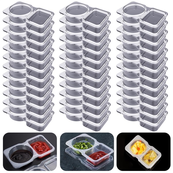 Double Compartment Condiment Containers with Lids, 2024 New Disposable 2