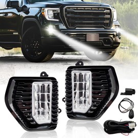 LED Fog Lights fit for 2019-2022 GMC Sierra 1500, Front Bumper Driving Lamps with Switch Assembly & Wiring Harness, Left and Right Pair