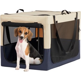 A4Pet Soft Dog Crate 30inch, Easy On The Go, Easy to Store, Adjustable Compatibility, Lightweight, Portable Dog Crate Blue & Beige