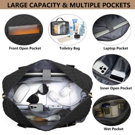 Women Weekender Travel Duffle Bags: Duffel Overnight Bag with Shoe Compartment Large Carry on Tote Bag Toiletry Bag Weekend Yoga Gym Bags with Wet Pocket Hospital Bags for Labor and Delivery Black