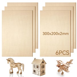 Deepton Pack of 6 Plywood Panels 2 mm, Wooden Panels 300 x 200 mm, Plywood Balsa Wood 2 mm, Craft Wood Panels, Wooden Panels for Crafts, Ideal for DIY Model, Art Crafts, Paintings