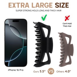 Extra Large Claw Clips for Thick Hair and Long Hair, 2 Pack XXl Jumbo Claw clips, Oversized Matte Non-slip Butterfly Hair Clips for Women, Big Strong Hold Jaw Clip, Black and Brown