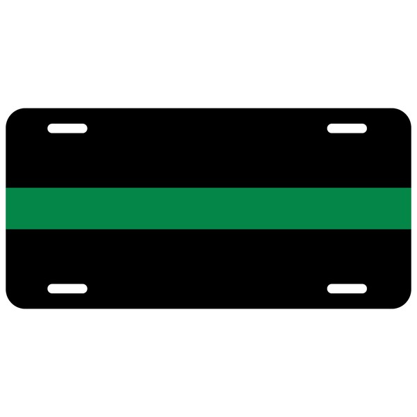 Reflective Thin Green Line Aluminum License Plate - 6x12 Inches