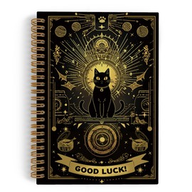 QLMX Cat Tarot Spiral Notebook, Gothic Black Cat Journal Notebook, Cat Gifts for Cat Lovers, Witchy Good Luck Cat Notebooks for School Work, Gothic Cat Office Supplies Gifts for Women, 5.5x8.3Inch