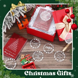 Nezyo 24 Sets Christmas Appreciation Gifts Acrylic Christmas Tree Ornaments Round Pendant Ornaments with Thank You Card Ribbon Mesh Bag Christmas Tree Decoration Thank You Gifts for Employee(Classic)