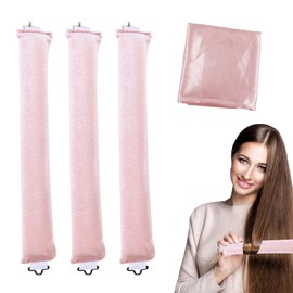Pack of 3 Heatless Curls, Flexi Rods with Hooks, Overnight, for Different Hair Types, Long and Short Hair (Apricot, M)