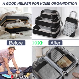 WUFANC Pack of 4 Packing Cubes, Compression, Suitcase Organiser, Packing Bags Set, Easy to Store, Breathable Visible Mesh Suitcase Organiser Set, Durable Mesh Travel Organiser (Black)