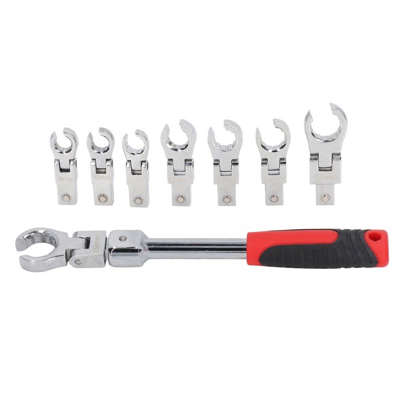 9Pcs Replaceable Wrench Set Flexible Head 180° Rotating Torsion Wrench