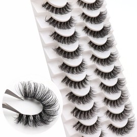 Veleasha Russian Strip Lashes with Clear Band Looks Like Eyelash Extensions D Curl Lash Strips 10 Pairs Pack (DT05)
