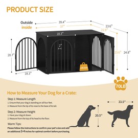 Hzuaneri 39.4" Wooden Dog Crate Furniture TV Stand, Indoor Dog Kennel for Small/Medium/Large Dogs, End Side Table Dogs Crates, Anti-Chew, Anti-Escape, Arched Door Design, Black DFC84104B