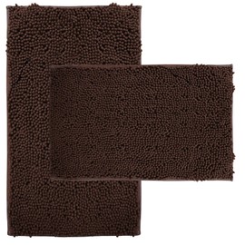 Bathroom Rugs Set Non Slip 2 Piece Bath Rugs Extra Soft Chenille Bathroom Mats Bath Mat Set,Absorbent Shaggy Rugs Perfect Plush Mats Small Rug,Bathroom Carpets for Bathroom,Tub,Shower Brown
