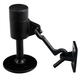 Heavy Duty Door Stopper with Hook, Stainless Steel Door Holder Stop with Sound Dampening Rubber Bumper Wall Mounted Door Floor Stop Holder,Free Screws (Black)