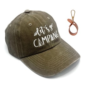 Let’s go Camping Hat Adjustable Baseball Cap Outdoor Explore Vintage Hats for Men Women Camper (Khaki)