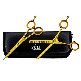 Kit De Tijeras Para Estilista/Barber/Peluquero 5.5" Aashta (dorado)