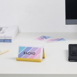 BAOHD Metal Business Card Holder for Desk, Modern Business Card Holder Display, Aluminum Desktop Business Card Organizer, Business Name Card Stands, Gold