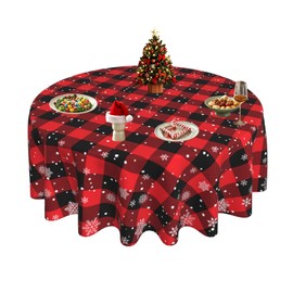 Christmas Round Tablecloth 60 Inch Red Black Buffalo Plaid Table Cloth Merry Christmas Snowflake Tablecover Winter Xmas Table Covers for Holiday Party Dining Kitchen Picnic Patio (Christmas Snowflake)