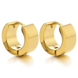Pair of Gold Huggie Hinged Hoop Earrings Unisex Men Women（CA）