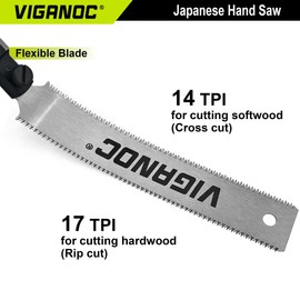 Viganoc Japanese Hand Saw 180mm (7") Double-sided Pull Saw, Flush Cut Handsaws, Double Edge Wood Saw, SK5 Flexible blade 14/17 TPI for Woodworking